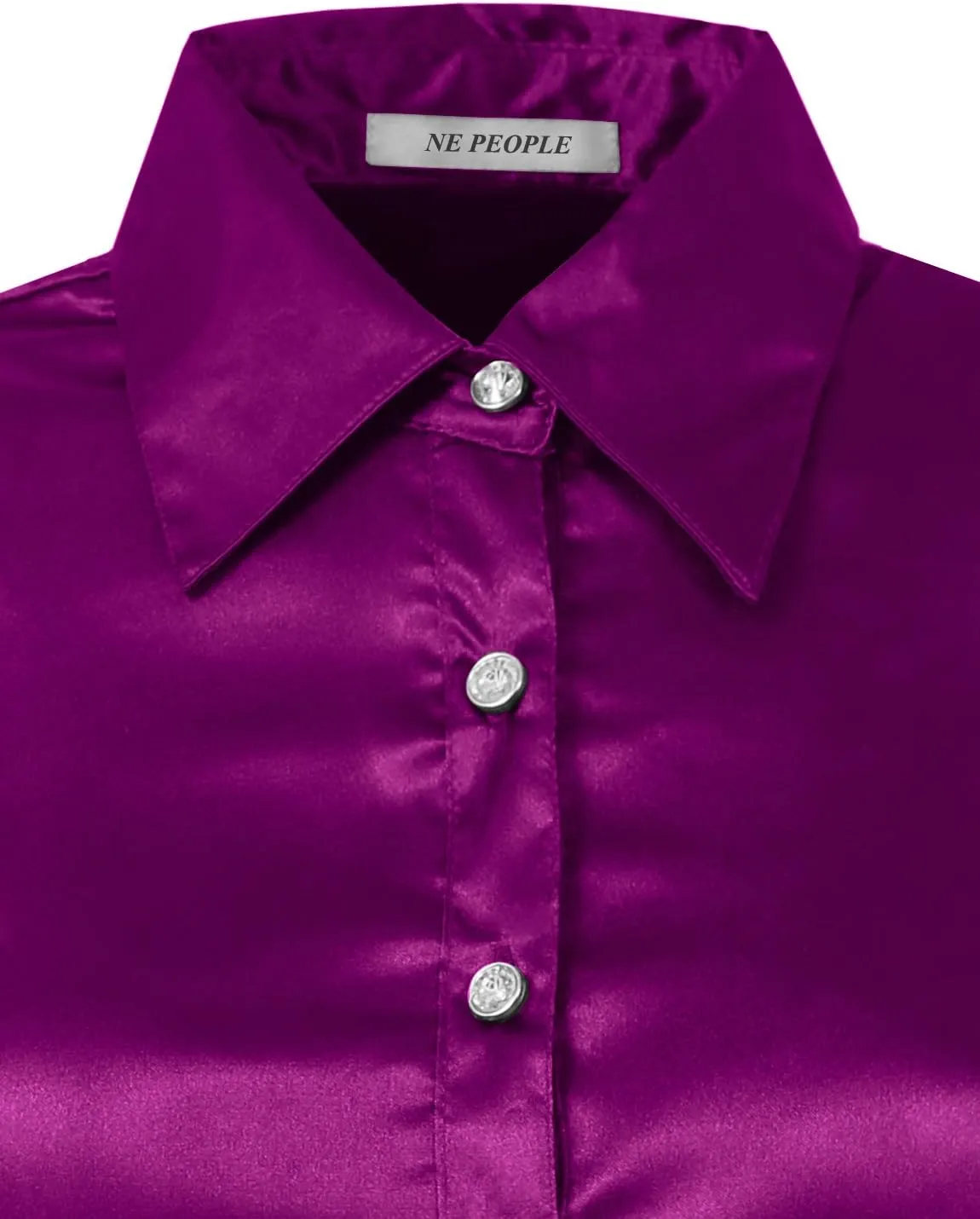 NE PEOPLE Womens Light Weight Long Cuff Sleeve Button Down Satin Shirt (S-3XL)