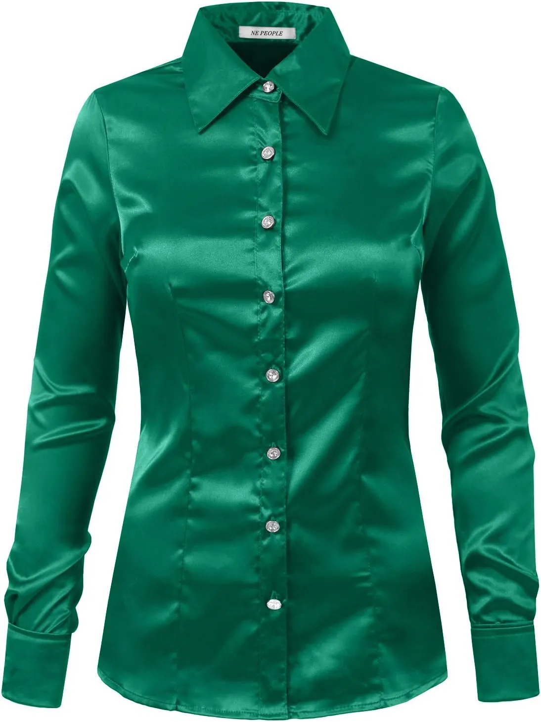 NE PEOPLE Womens Light Weight Long Cuff Sleeve Button Down Satin Shirt (S-3XL)