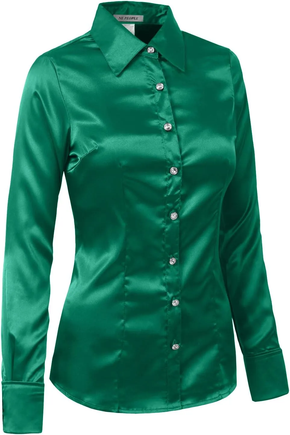 NE PEOPLE Womens Light Weight Long Cuff Sleeve Button Down Satin Shirt (S-3XL)