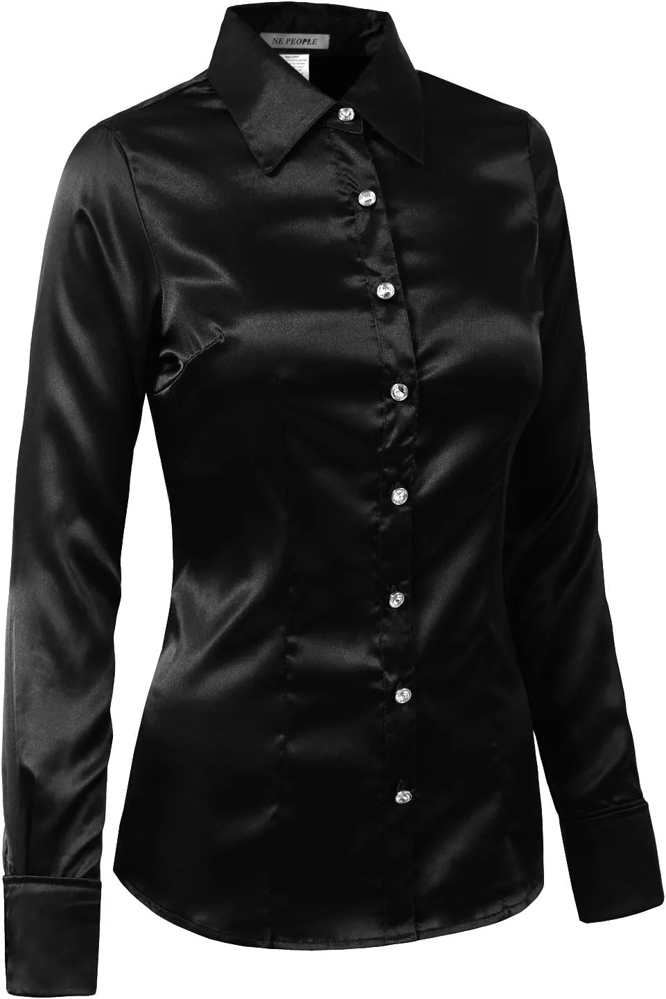 NE PEOPLE Womens Light Weight Long Cuff Sleeve Button Down Satin Shirt (S-3XL)