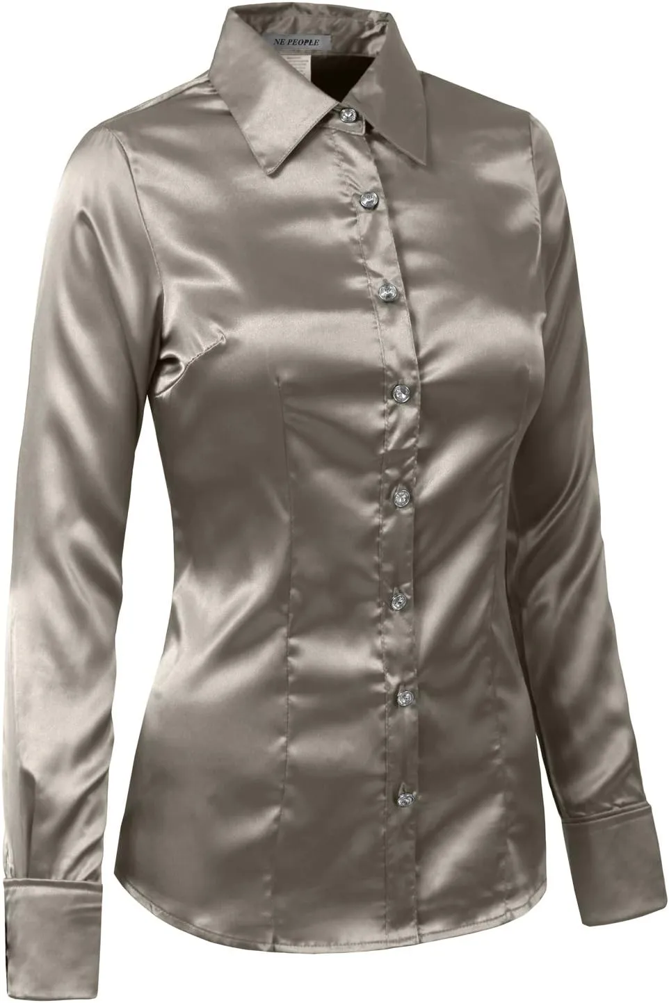 NE PEOPLE Womens Light Weight Long Cuff Sleeve Button Down Satin Shirt (S-3XL)