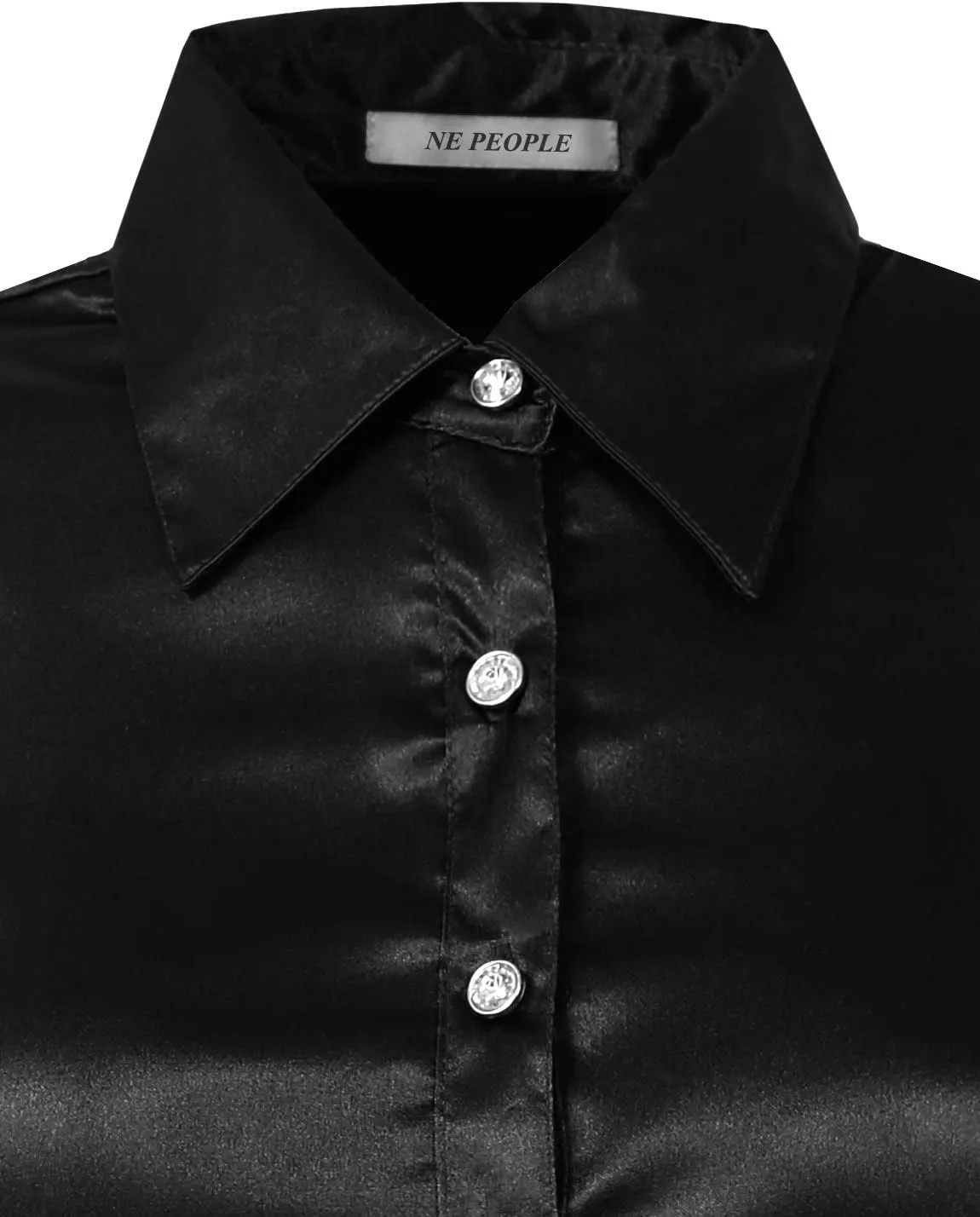 NE PEOPLE Womens Light Weight Long Cuff Sleeve Button Down Satin Shirt (S-3XL)