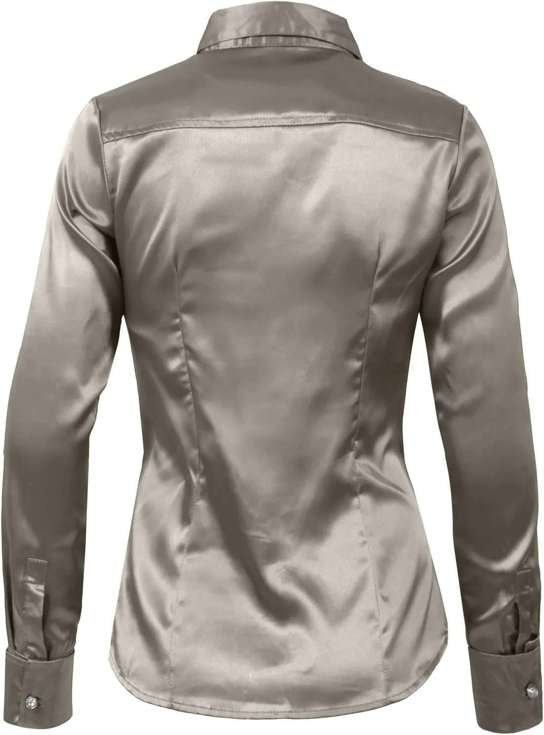 NE PEOPLE Womens Light Weight Long Cuff Sleeve Button Down Satin Shirt (S-3XL)