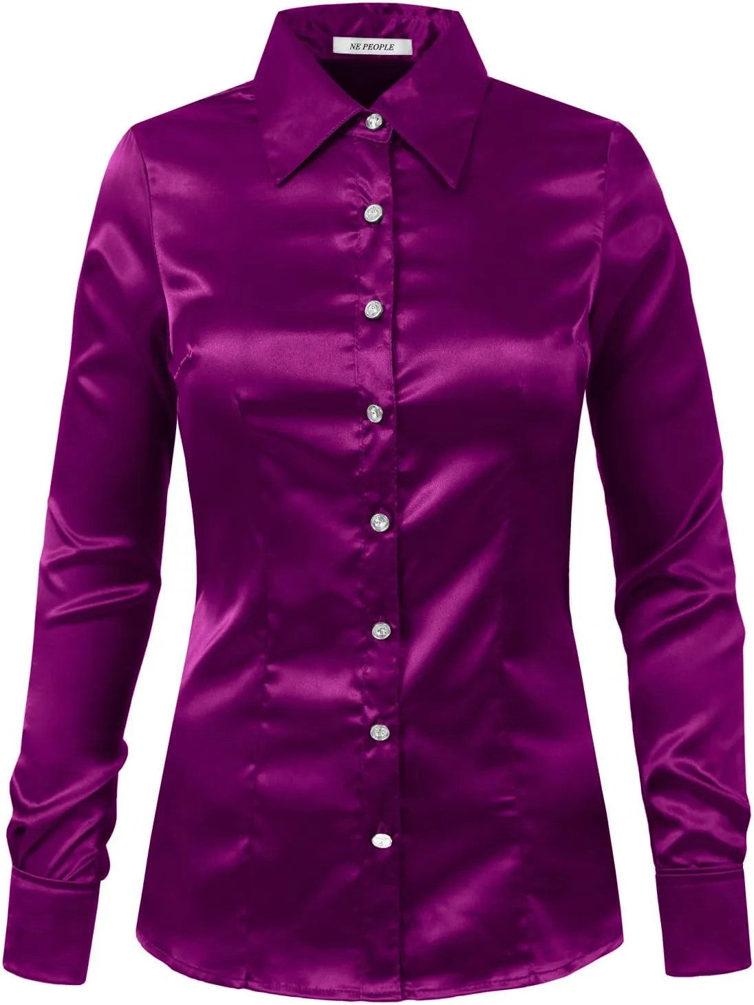 NE PEOPLE Womens Light Weight Long Cuff Sleeve Button Down Satin Shirt (S-3XL)