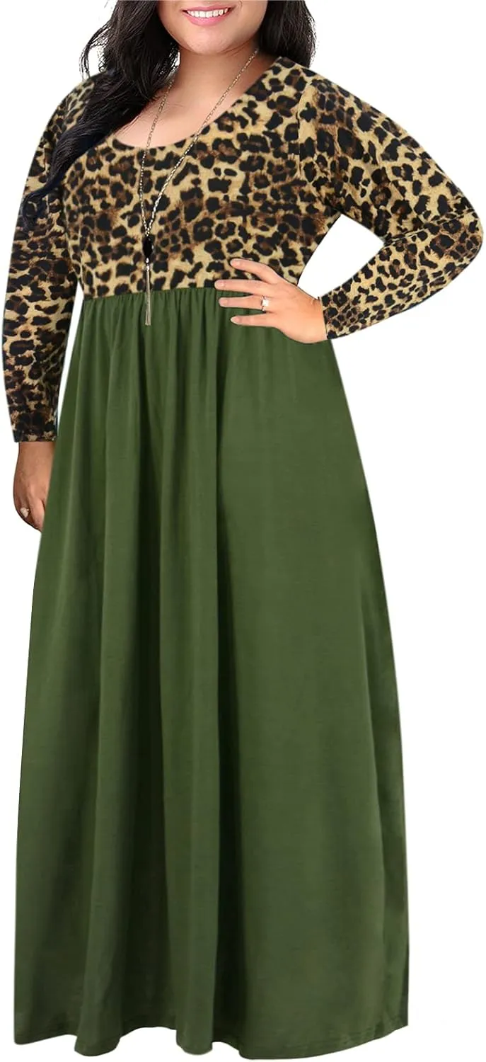 Nemidor Women's Chevron Print Long Sleeve Plus Size Casual Maxi Dress with Pocket