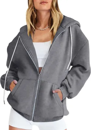 nerohusy Women's Cute Hoodies Girl Fall 2023 Jacket Oversized Sweatshirts Casual Drawstring Zip Up Y2K Hoodie with Pocket