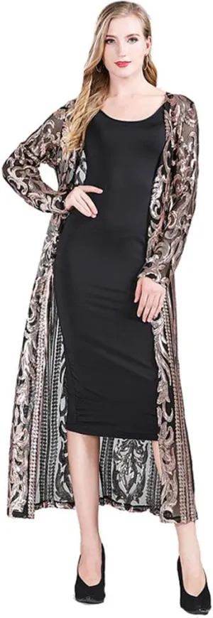 OBEEII Women's Sequin Cardigan Long Sleeve Open Front Sparkly Cardigan Cover up Dress for Christmas Party Evening Prom