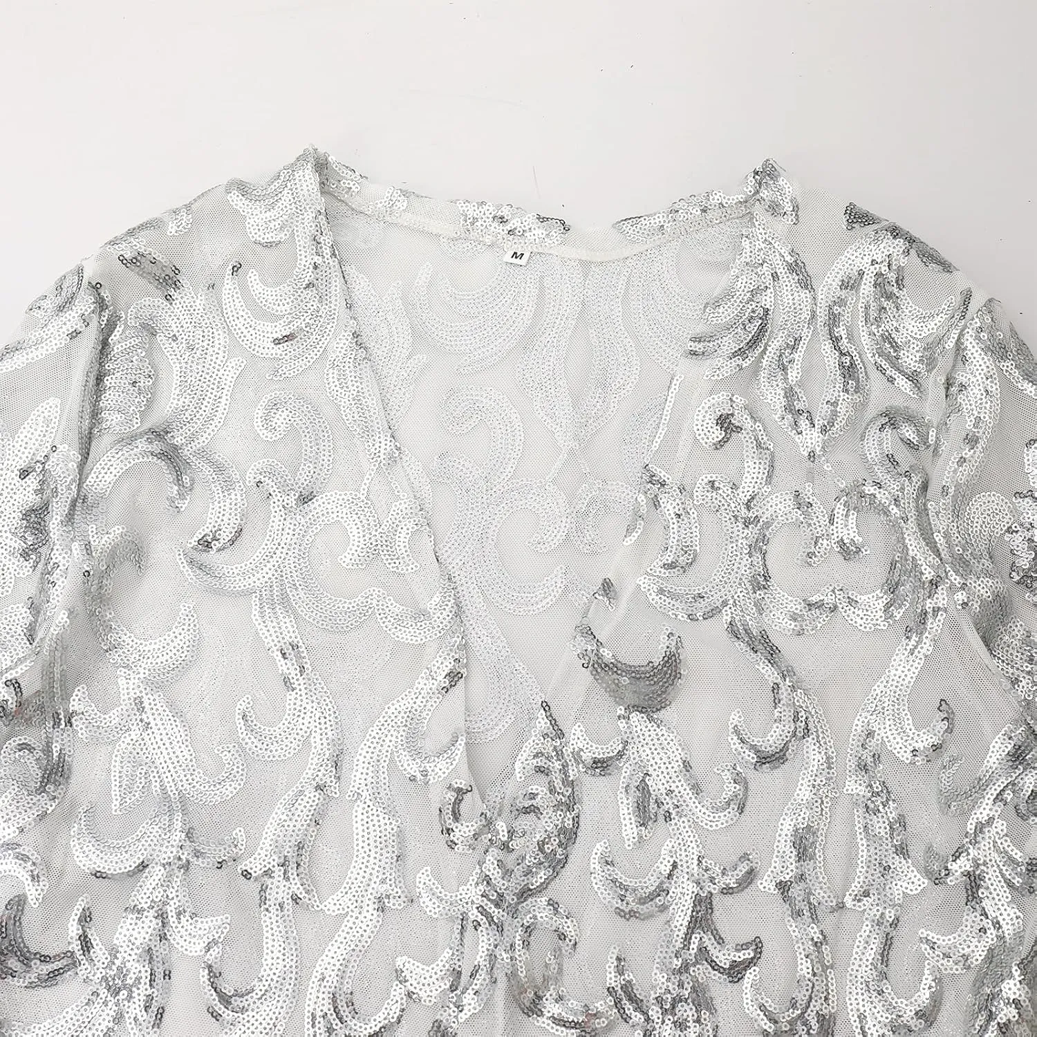 OBEEII Women's Sequin Cardigan Long Sleeve Open Front Sparkly Cardigan Cover up Dress for Christmas Party Evening Prom