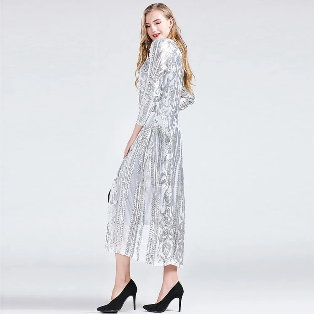 OBEEII Women's Sequin Cardigan Long Sleeve Open Front Sparkly Cardigan Cover up Dress for Christmas Party Evening Prom