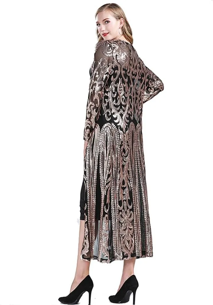 OBEEII Women's Sequin Cardigan Long Sleeve Open Front Sparkly Cardigan Cover up Dress for Christmas Party Evening Prom