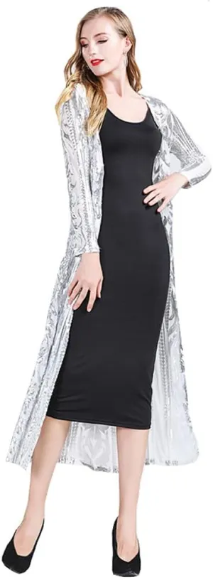 OBEEII Women's Sequin Cardigan Long Sleeve Open Front Sparkly Cardigan Cover up Dress for Christmas Party Evening Prom