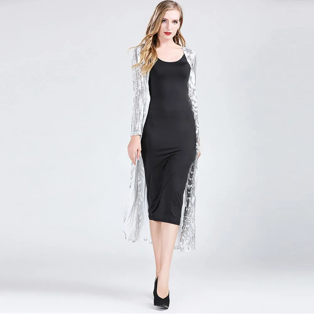 OBEEII Women's Sequin Cardigan Long Sleeve Open Front Sparkly Cardigan Cover up Dress for Christmas Party Evening Prom