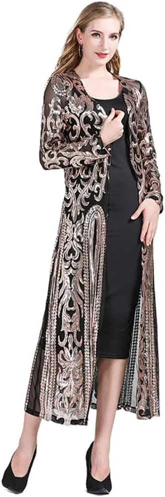 OBEEII Women's Sequin Cardigan Long Sleeve Open Front Sparkly Cardigan Cover up Dress for Christmas Party Evening Prom