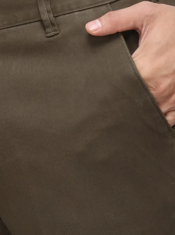 Olive Solid Slim Fit Casual Trouser | Greenfibre