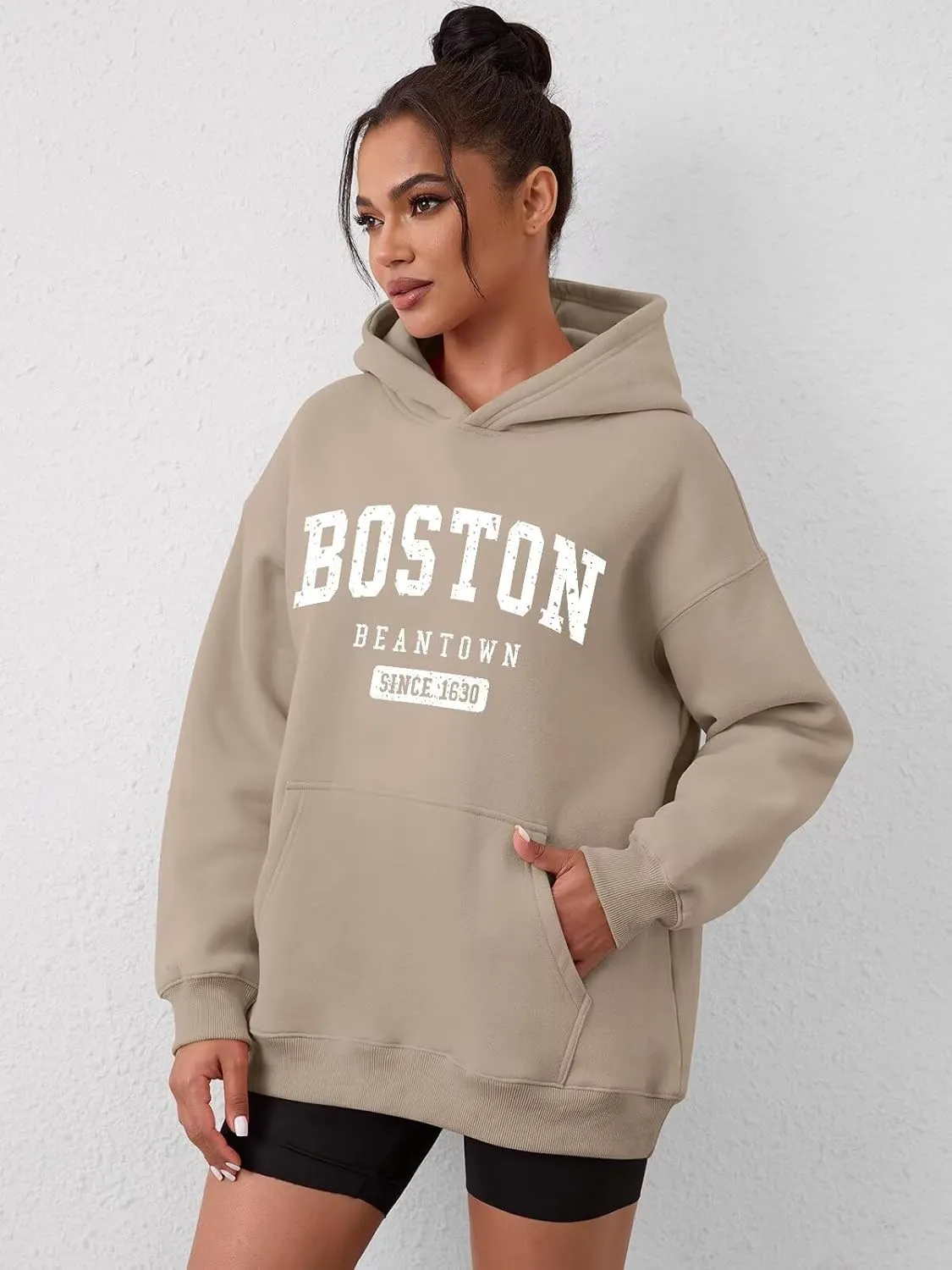 ORANDESIGNE Womens Oversized Letter Print Hoodies Graphic Fleece Sweatshirts Long Sleeve Pullover with Pocket 2025