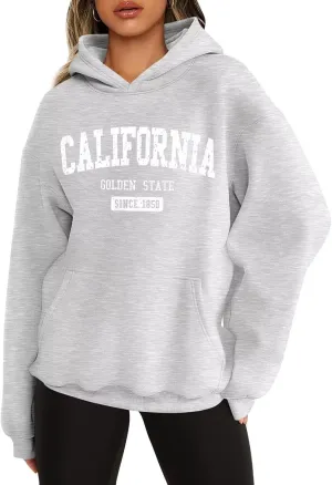 ORANDESIGNE Womens Oversized Letter Print Hoodies Graphic Fleece Sweatshirts Long Sleeve Pullover with Pocket 2025