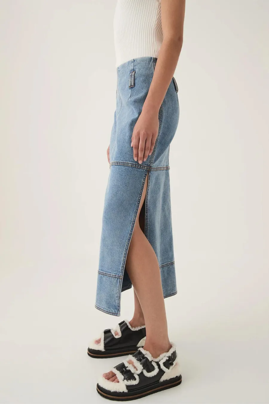 Outline Denim Midi Skirt Coastal Blue