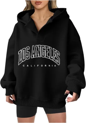 Oversized Hoodies for Women 2024 Long Sleeve V Neck Letter Printing Sweatshirts Fall Fashion Classic Pullover
