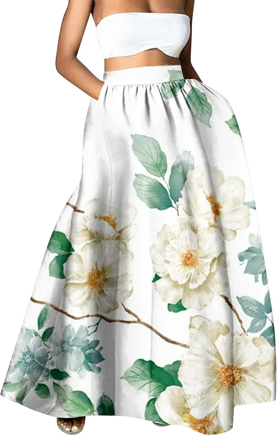 Pencil Skirt for Women Tummy Control High Waist Maxi Skirt Casual Loose Flowy Boho Party Long Women's Skirts with Pocket