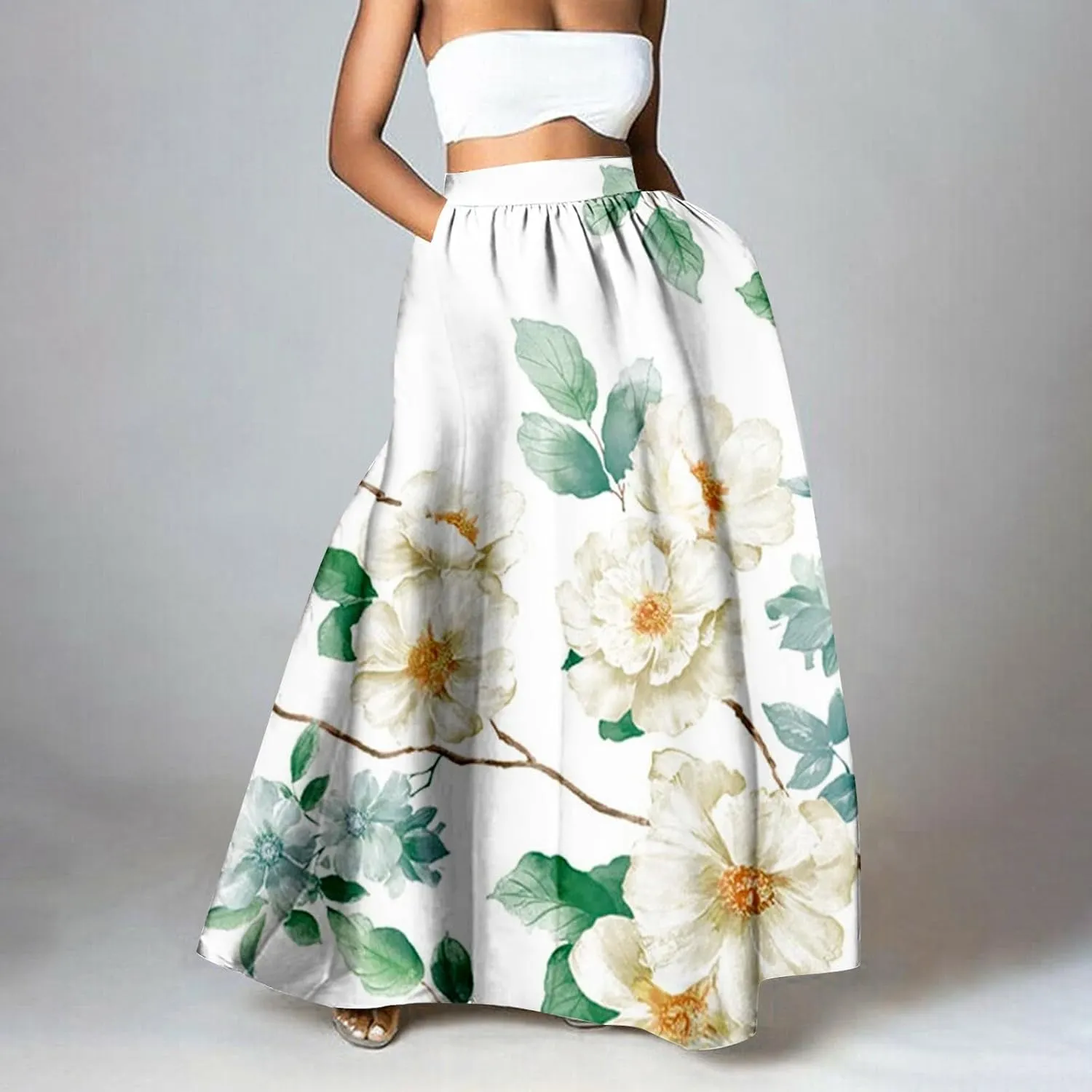 Pencil Skirt for Women Tummy Control High Waist Maxi Skirt Casual Loose Flowy Boho Party Long Women's Skirts with Pocket