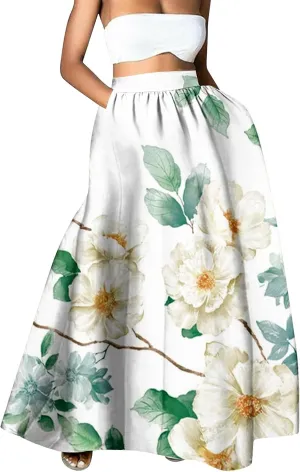 Pencil Skirt for Women Tummy Control High Waist Maxi Skirt Casual Loose Flowy Boho Party Long Women's Skirts with Pocket