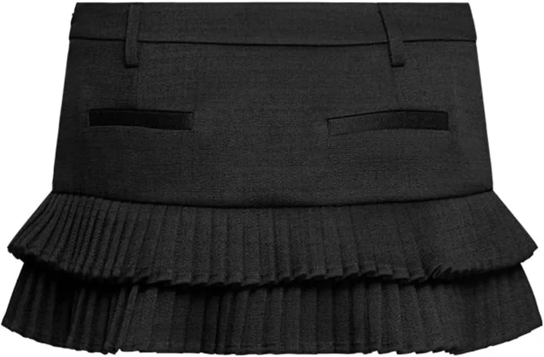 Pleated Skirts for Women Double Ruffle Mini Skirt Low Rise Sexy Pleated Skort for Going Out and Layered Ruffle Skirt