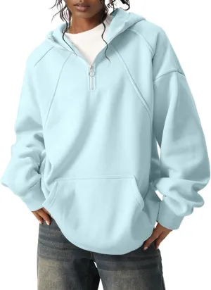 PLEPAN Quarter Zip Hoodies for Men Oversized Pullover Loose Fit Sweatshirt with Kangaroo Pocket