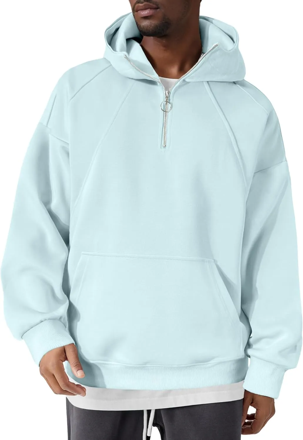 PLEPAN Quarter Zip Hoodies for Men Oversized Pullover Loose Fit Sweatshirt with Kangaroo Pocket