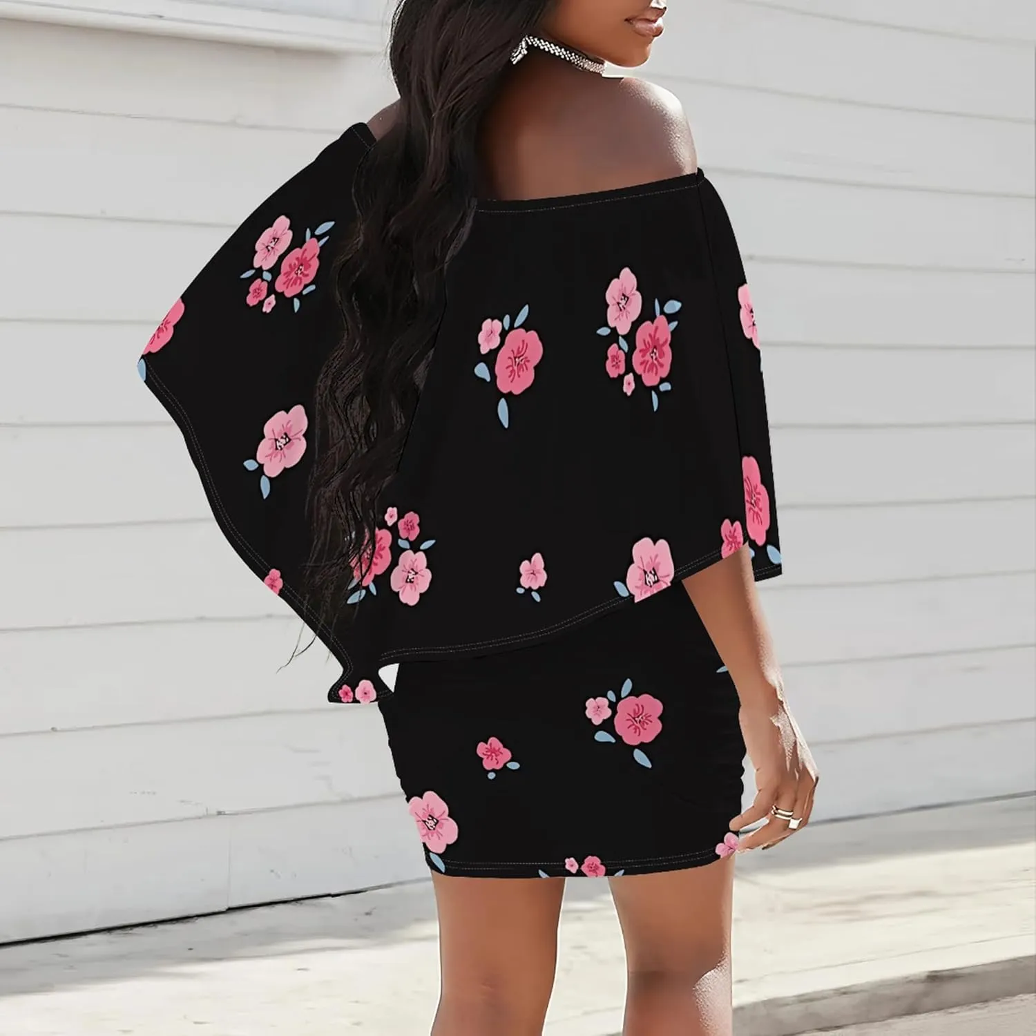 Plus Size Dresses for Curvy Women Off Shoulder Sexy Bodycon Ruffles Multiple Dressing Layered Wedding Guest Party Mini Dress