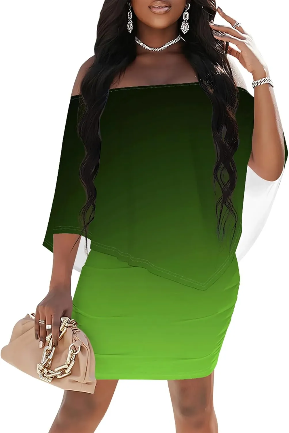 Plus Size Dresses for Curvy Women Off Shoulder Sexy Bodycon Ruffles Multiple Dressing Layered Wedding Guest Party Mini Dress