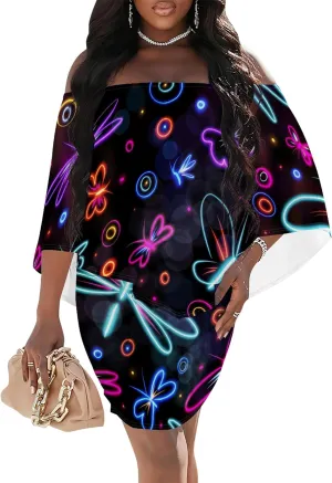 Plus Size Dresses for Curvy Women Off Shoulder Sexy Bodycon Ruffles Multiple Dressing Layered Wedding Guest Party Mini Dress