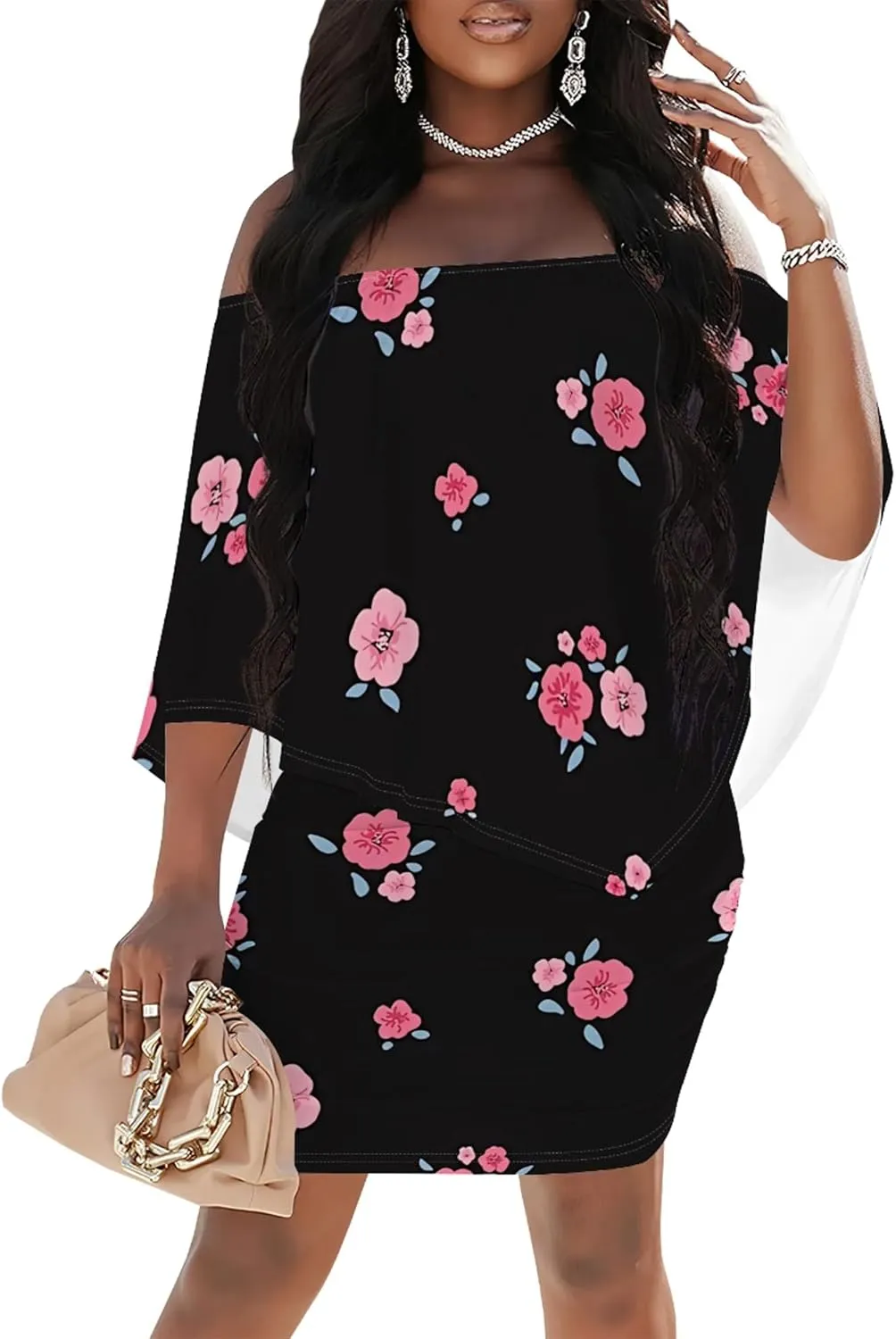 Plus Size Dresses for Curvy Women Off Shoulder Sexy Bodycon Ruffles Multiple Dressing Layered Wedding Guest Party Mini Dress