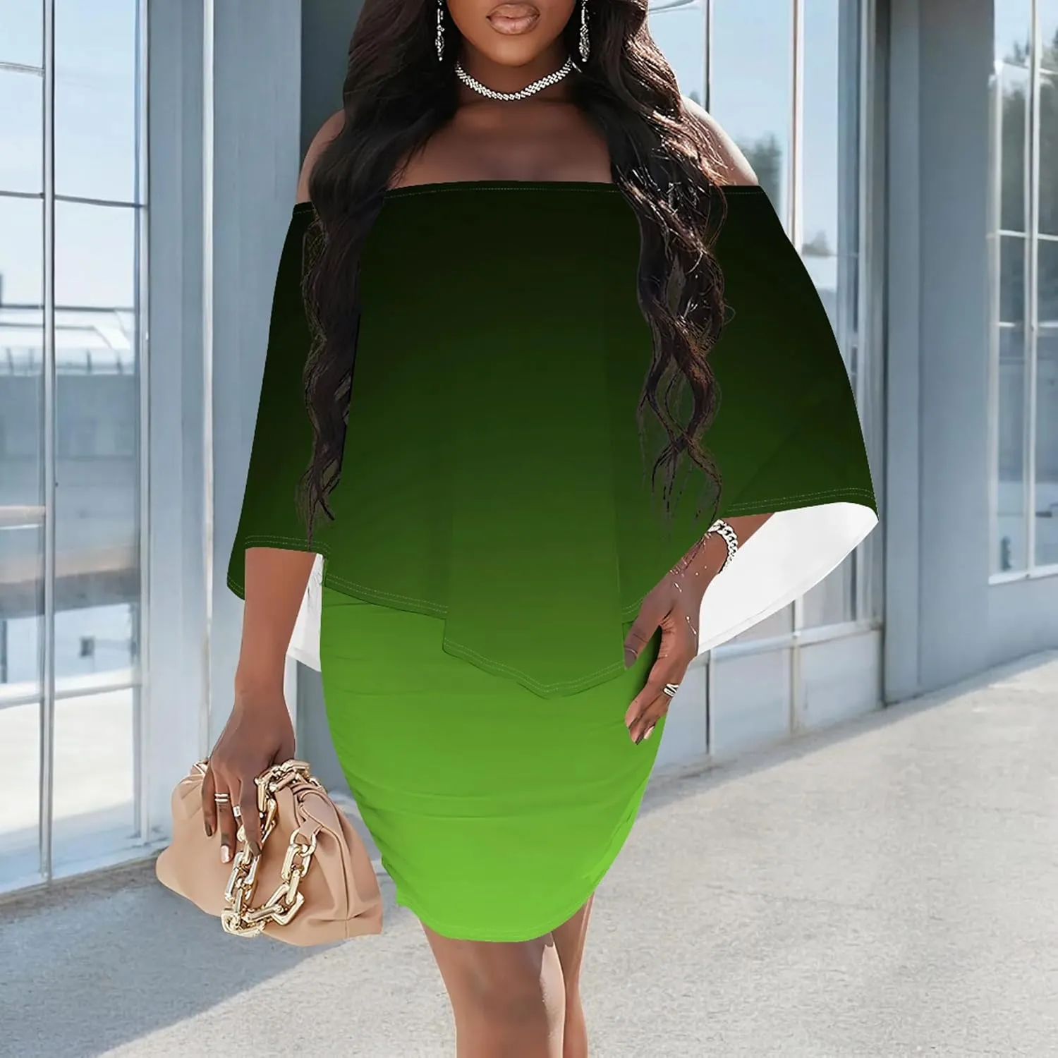 Plus Size Dresses for Curvy Women Off Shoulder Sexy Bodycon Ruffles Multiple Dressing Layered Wedding Guest Party Mini Dress