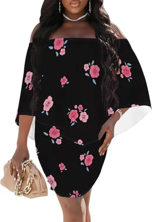Plus Size Dresses for Curvy Women Off Shoulder Sexy Bodycon Ruffles Multiple Dressing Layered Wedding Guest Party Mini Dress