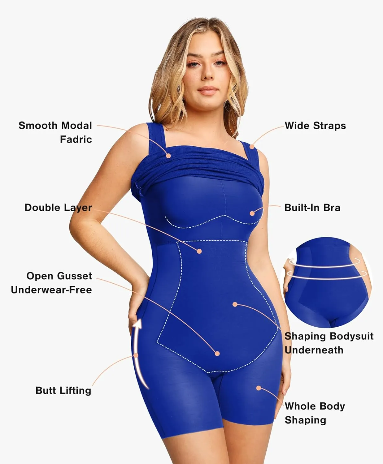 Popilush Square Neck Shapewear Dress Mini Slit Built in Shapewear Bra 8 in 1Bodycon Summer Dress for Women 2024