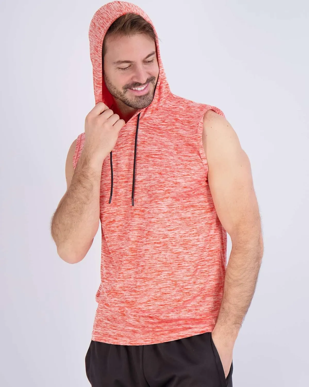 Real Essentials 3 Pack: Mens Dry-Fit Active Hooded Tank Top - Workout Sleeveless Hoodie Drawstring (Available in Big & Tall)