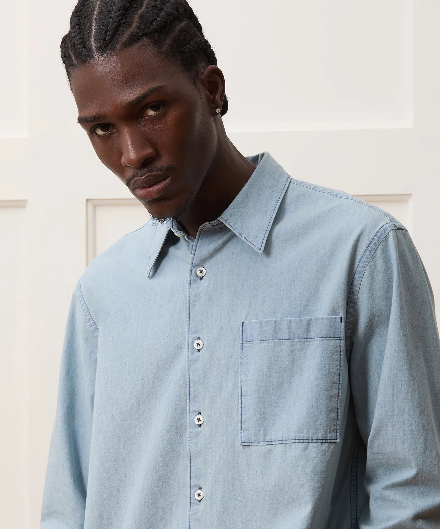 Relaxed Fit Chambray Point Collar Shirt