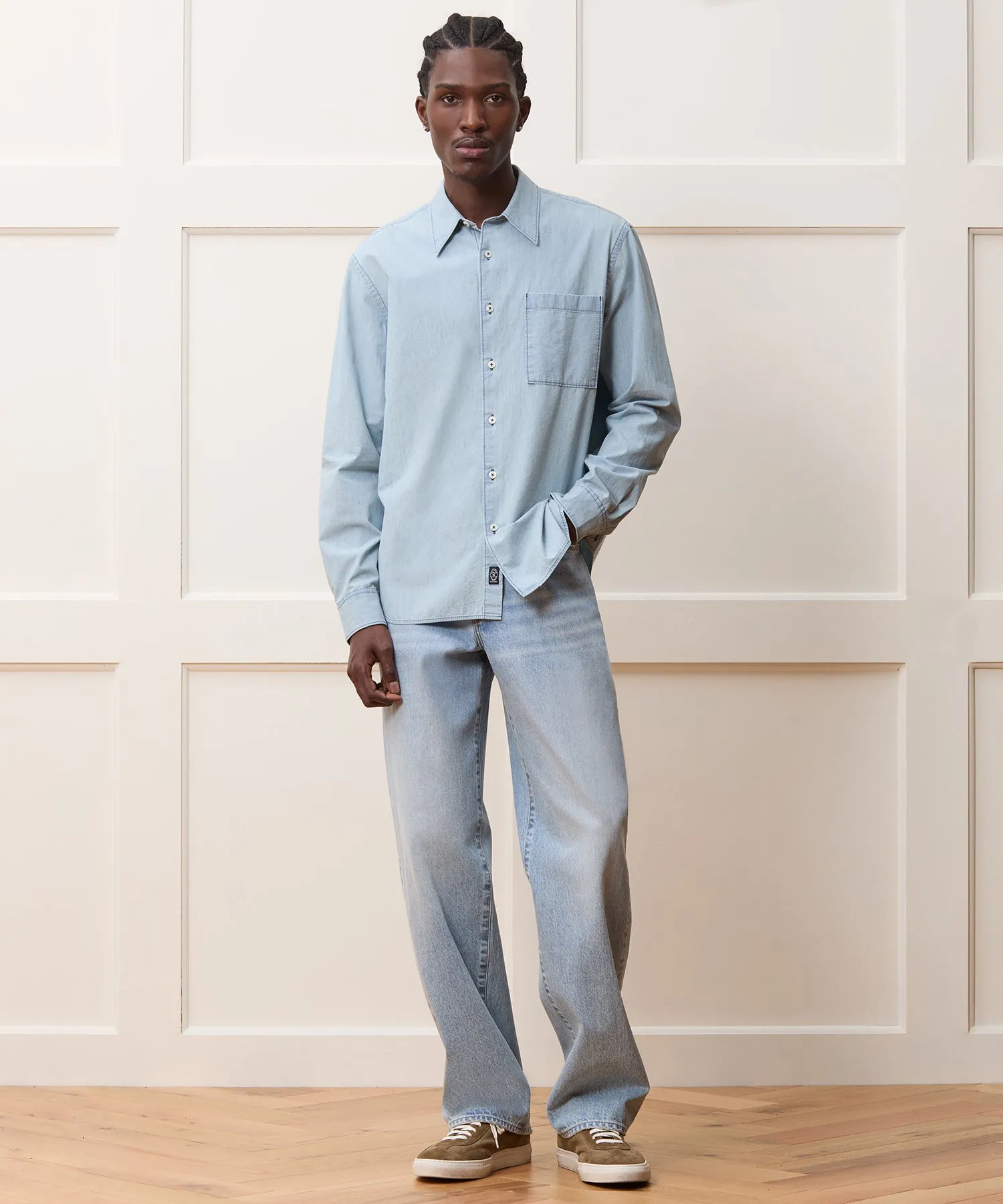 Relaxed Fit Chambray Point Collar Shirt