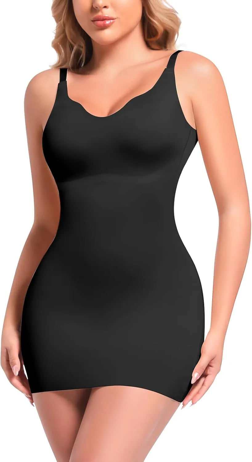 Shapewear Full Slip for Women Tummy Control Under Dresses V Neck Cami Dress Seamless Slips Built in Mini Dress