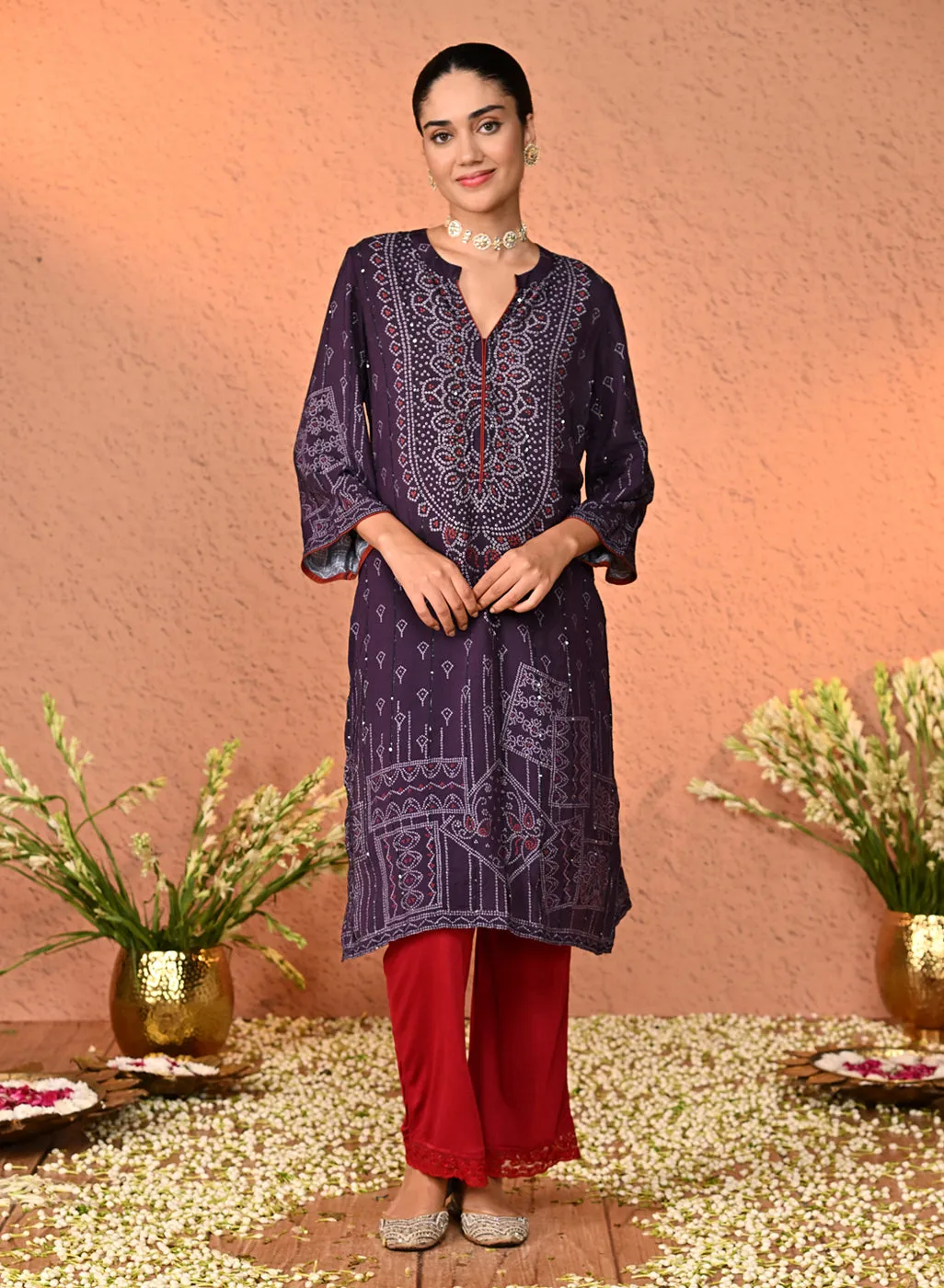 Sia Red Relaxed Fit Viscose Lycra Pants for Women