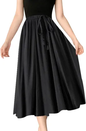 Skirt Womens Womens Boho Elastic High Waist Pleated A-Line Flowy Swing Tiered Maxi Long Skirt Dress with Pockets