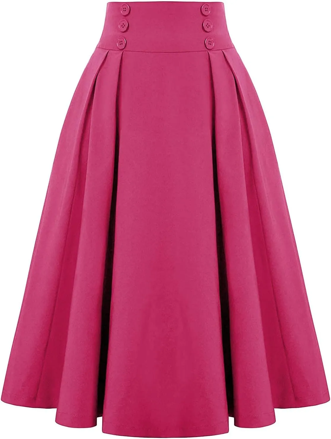Skirts for Women 2024 Loose Hem Half Length Pleated Skirt Elastic Waist Flowy a Line Long Skirts with Buttons