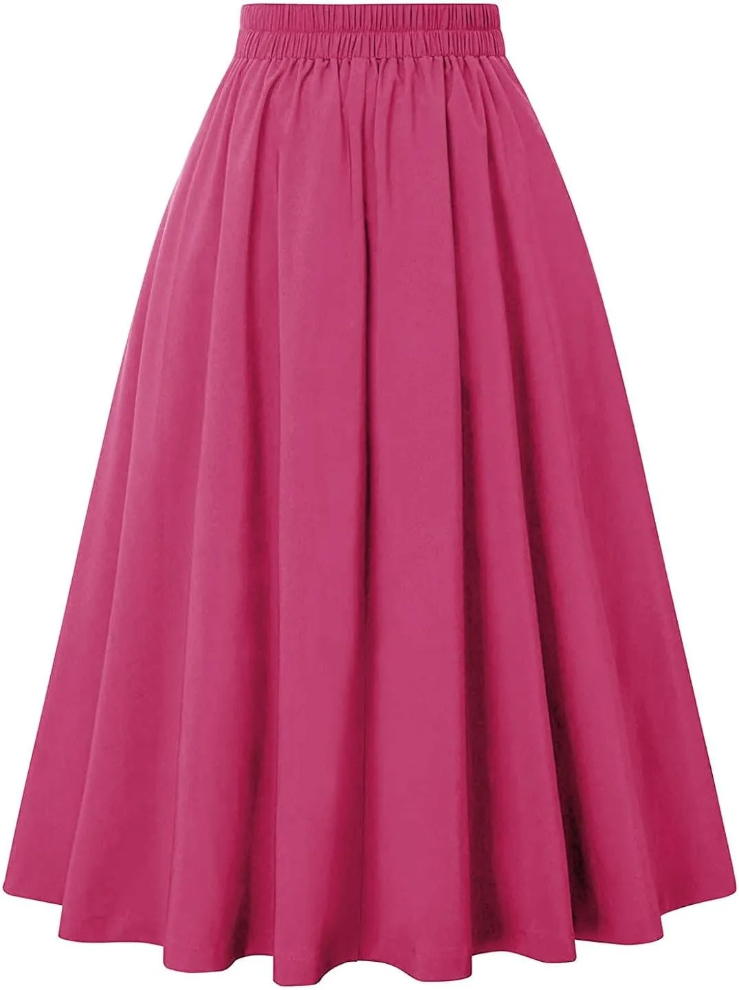Skirts for Women 2024 Loose Hem Half Length Pleated Skirt Elastic Waist Flowy a Line Long Skirts with Buttons