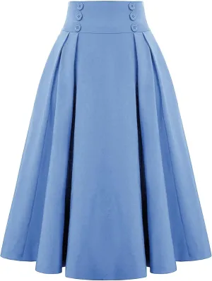 Skirts for Women 2024 Loose Hem Half Length Pleated Skirt Elastic Waist Flowy a Line Long Skirts with Buttons