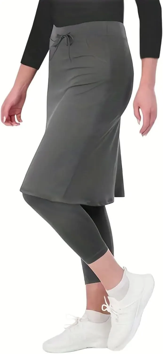 Skirts with Leggings Knee Length Cycling Tennis Golf Athletic Skorts for Women High Waisted Midi Skirts Fall