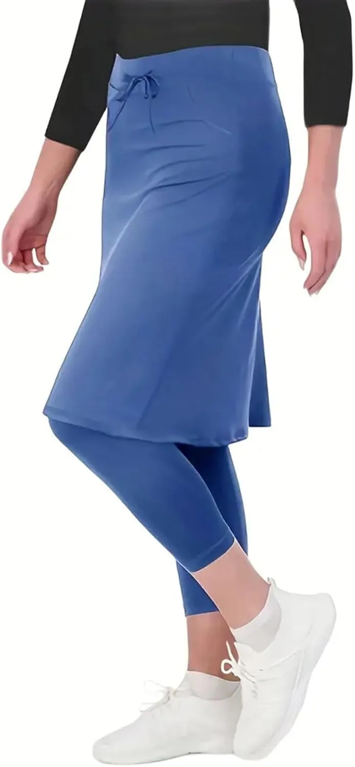 Skirts with Leggings Knee Length Cycling Tennis Golf Athletic Skorts for Women High Waisted Midi Skirts Fall