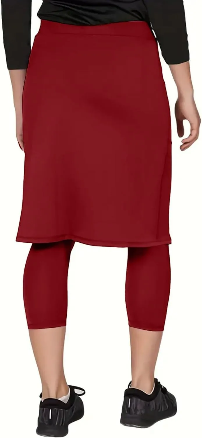 Skirts with Leggings Knee Length Cycling Tennis Golf Athletic Skorts for Women High Waisted Midi Skirts Fall