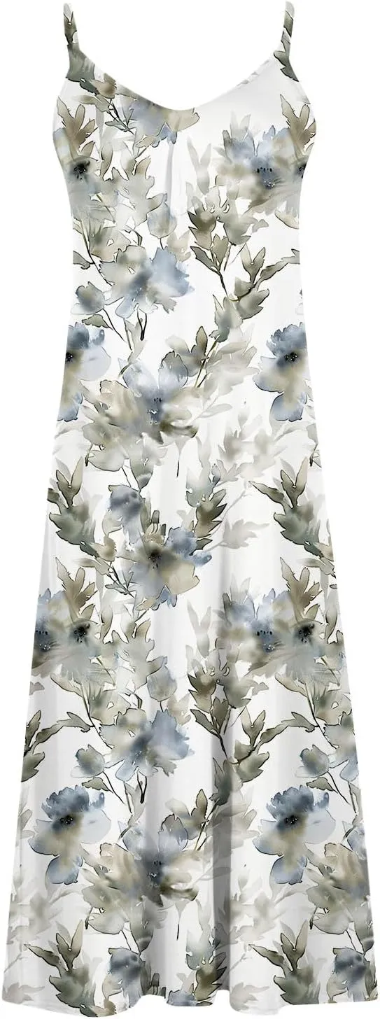 Sleeveless Floral Print Maxi Dress for Women Casual Summer Tank Dresses Beach Vacation Flowy Bohemian Trendy Sundress