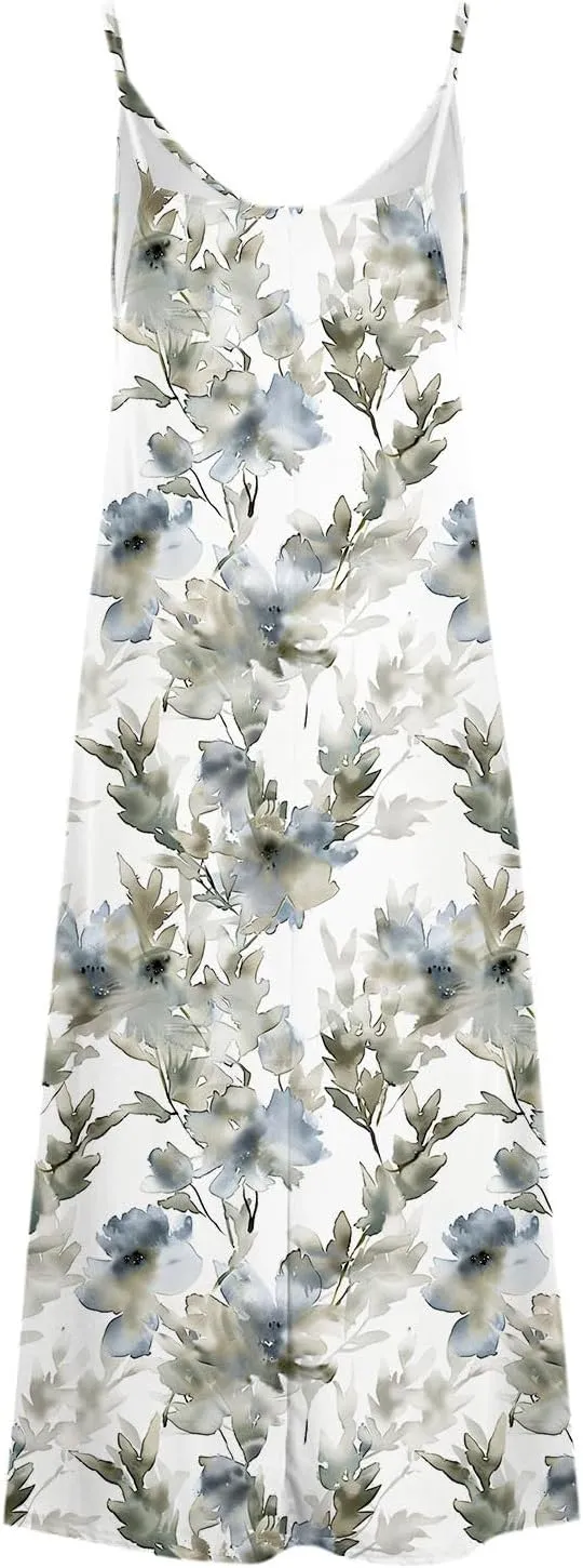 Sleeveless Floral Print Maxi Dress for Women Casual Summer Tank Dresses Beach Vacation Flowy Bohemian Trendy Sundress