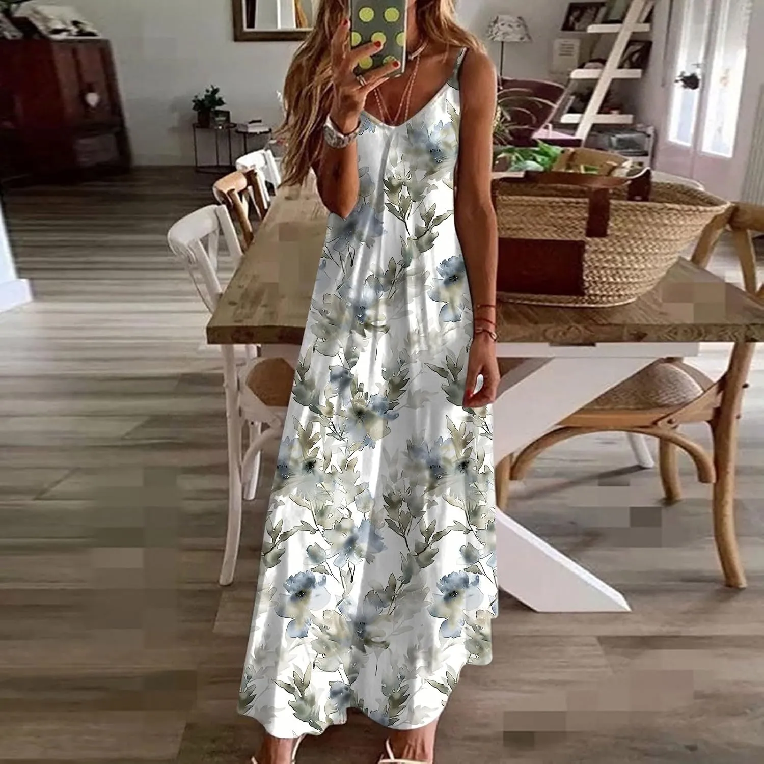 Sleeveless Floral Print Maxi Dress for Women Casual Summer Tank Dresses Beach Vacation Flowy Bohemian Trendy Sundress